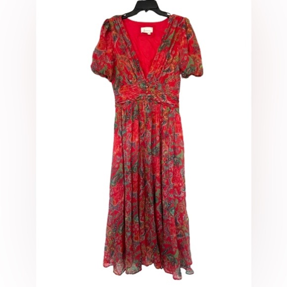 Anthropologie The Katerina
Lurex Button Front Dress in Red Paisley Size 8 - Picture 4 of 10